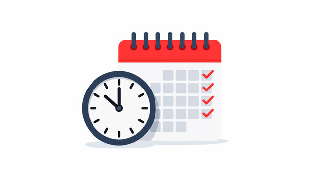 Icon showing a calendar with marked days and an analog clock