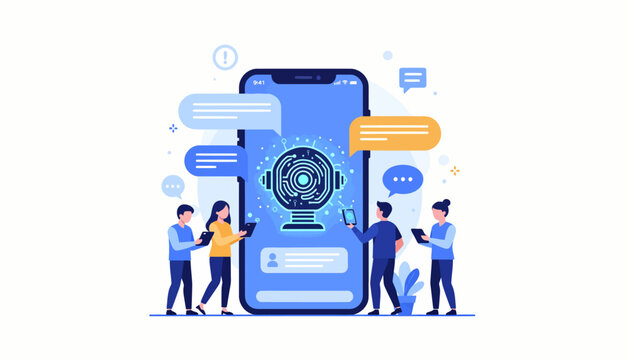 Illustration showing digital fingerprint scanning on smartphone