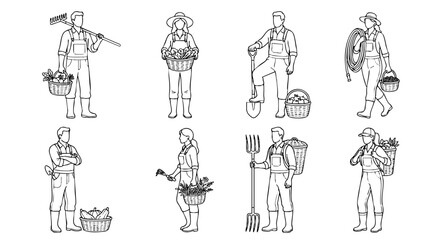 Obraz premium Farmer Agricultural Worker Architectural Scale Figures AutoCAD Vector Collection