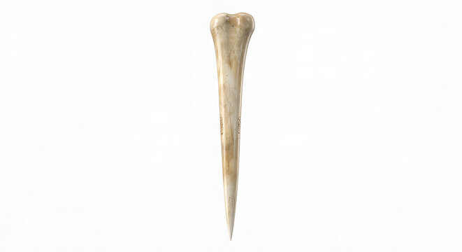 Hyper-Realistic 3D Render of an Ancient Carved Bone Awl Artifact Isolated on White