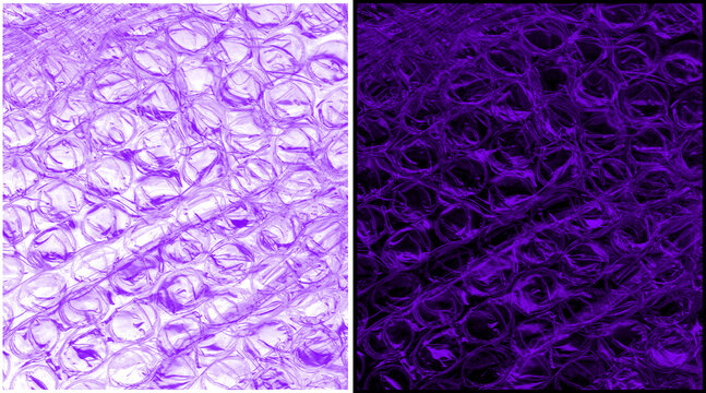 Purple bubble wrap texture background, macro plastic packaging material, abstract violet protective film pattern for shipping and logistics