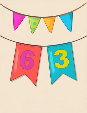 Festive Flag Garland with Number 63 for Birthday and Anniversary Party