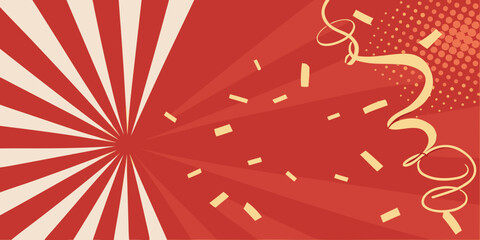 Fototapeta premium Radial burst pattern with confetti and streamer vector illustration