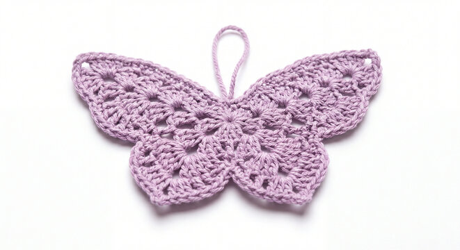 Crochet butterfly photo for handmade craft decor with lavender yarn texture