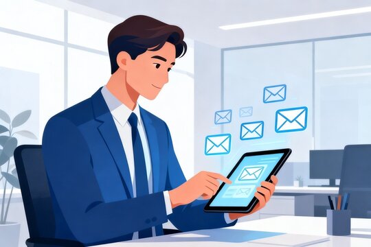 Businessman using tablet for emails