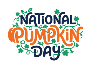 Fototapeta premium National Pumpkin Day typography with decorative autumn vines and orange lettering