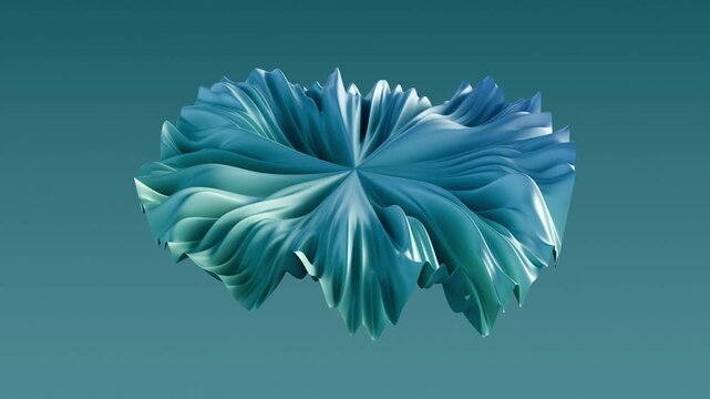 Spiky blue fabric disk floating on a teal background