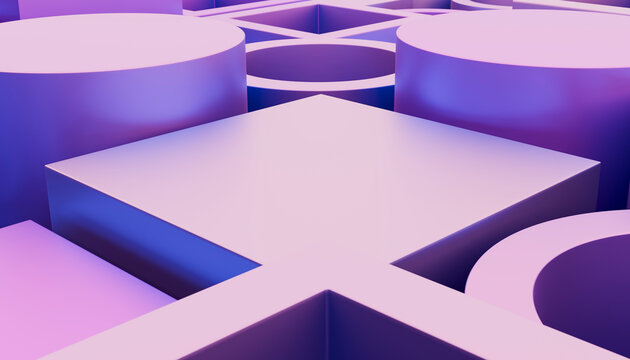 Abstract purple 3d geometric shape and minimalistic structure
