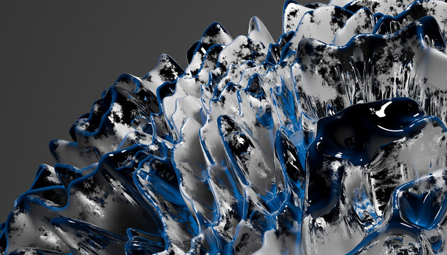 Abstract blue and white 3D crystal wave structure