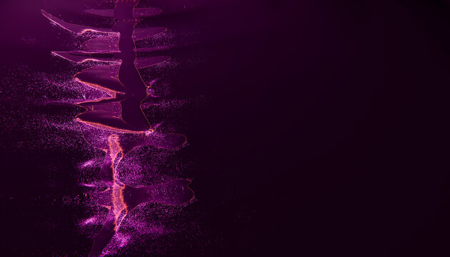 Abstract purple glowing neon line background with copy space