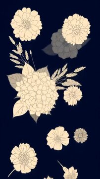 Elegant hydrangea flower pattern with cream blossoms on dark background for design projects