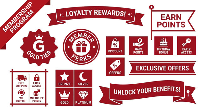 Vector graphic illustrating loyalty program benefits with rewards icons
