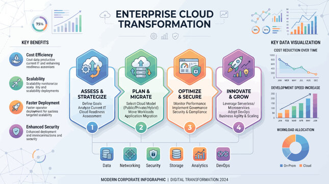 Diagram of enterprise cloud transformation process workflow.