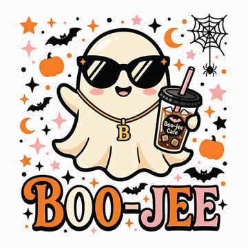Halloween ghost vector boo jee cartoon character graphic