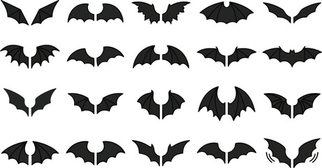 Fototapeta premium Set of twenty unique bat wing silhouettes for Halloween and fantasy graphic design projects.