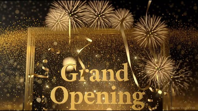 A luxurious black and gold video opening design featuring the text "GRAND OPENING