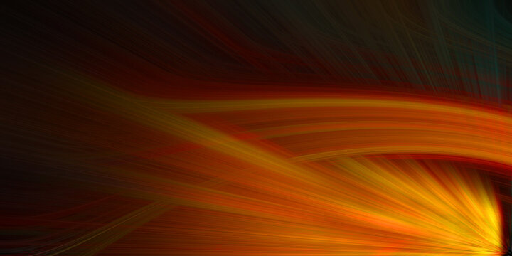 Luminous orange and yellow light rays flowing across dark background creating dramatic speed movement with abstract energy flares.