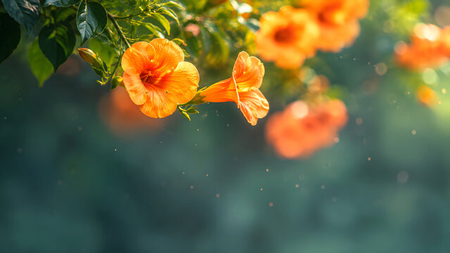 Lyrical Trumpet Vine Flowers in Natural Light