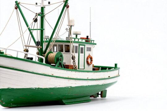 Green and white fishing boat model