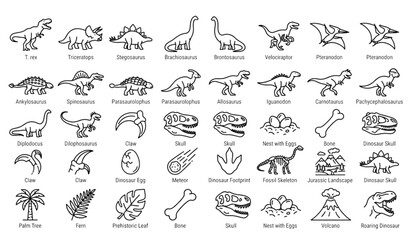 Dinosaur Line Icon Set Vector © Ziten