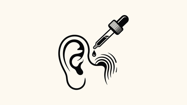 Medical ear drops application icon showing pipette and human ear canal.