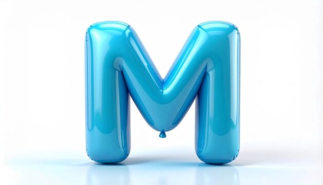 Glossy Pastel Blue Balloon Letter M isolated on white background