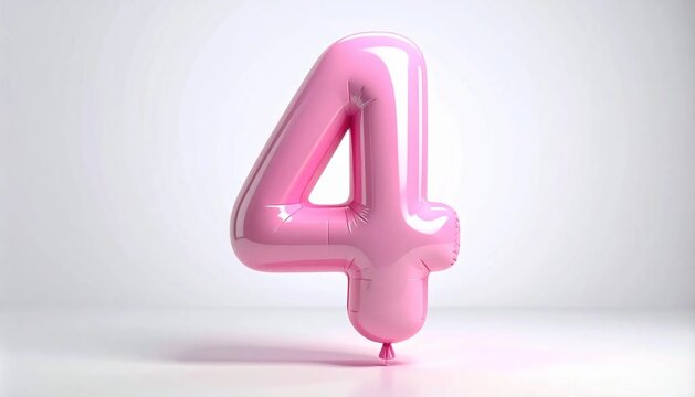 Glossy Pastel Pink Balloon Number Four isolated on white background