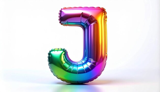 Metallic Rainbow Balloon Letter J isolated on white background