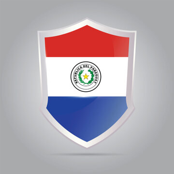 glossy shield icon featuring the national flag of paraguay design