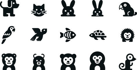 Black and white animal icons on white background for design elements © SAYEDAJANNATUL