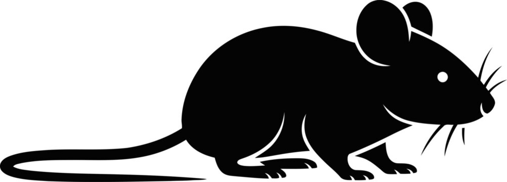 Black silhouette of a mouse standing on hind legs looking right  simple animal icon
