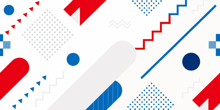 Geometric pattern with red and blue shapes on a white background