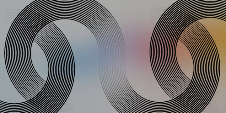 Minimalist graphic design with curved black lines forming an endless loop pattern set against a soft colorful gradient backdrop.