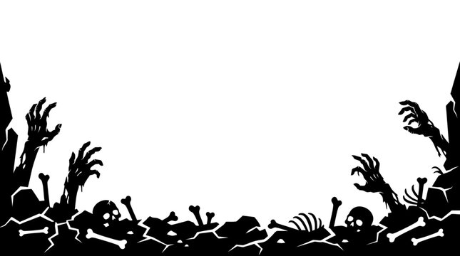 zombie apocalypse, undead rising, skeleton hands, horror vector isolated on White Background