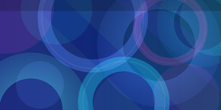 Modern background design with concentric ring structures and intersecting circles in shades of deep blue and violet color palette.
