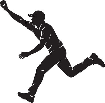 Black silhouette baseball player, athletic sports icon, running man vector, throwing motion