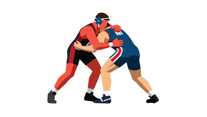 Obraz premium Illustration of two wrestlers grappling in a dynamic sporting duel with bold colors and intense combat posture