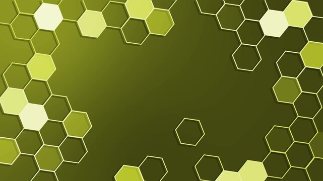 Honeycomb geometric frame on dark background animation, Background with hexagonal honeycomb pattern framing corners and edges