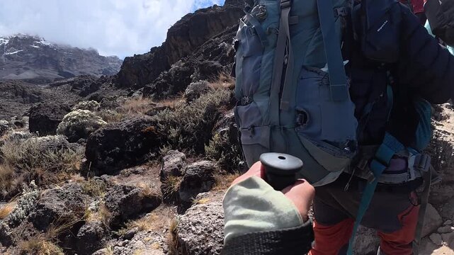 POV hiking from Barranco Camp toward Barafu Camp on Mount Kilimanjaro Tanzania