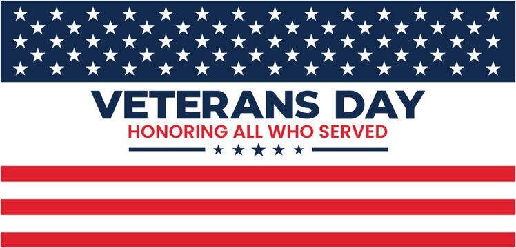 Veterans day flag banner honoring all who served with star and stripes celebration design