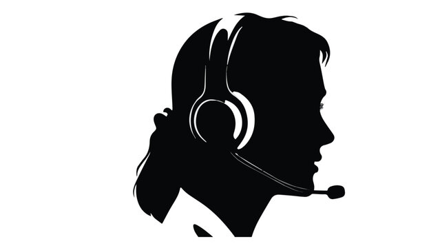 Silhouette of a woman wearing headphones in profile with a dark background for music and audio themed projects