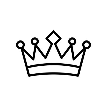 Masterpiece Crown Outline icon featuring a perfectly balanced royal crown rendered in a refined black outline style. Premium vector emblem ideal for luxury branding, VIP memberships, achievement syste