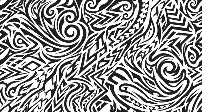 Seamless black and white tribal tattoo pattern with swirls