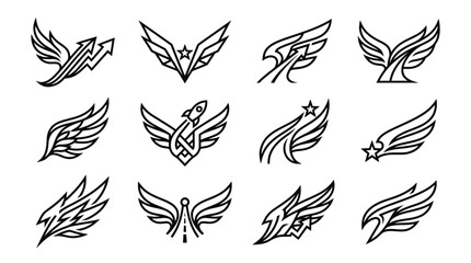 Fototapeta premium Collection of Wing Icons: Abstract Designs for Logos, Emblems, and Symbols