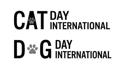 Obraz premium International Cat Day and International Dog Day typography design with paw prints.