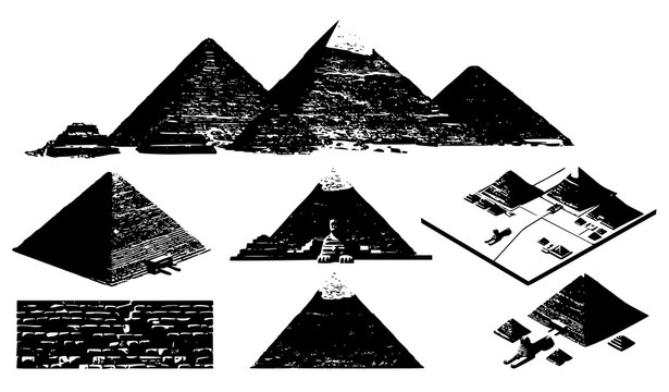 Ancient Egyptian Pyramid Landmark Collection Realistic 3D Vector Clip Art