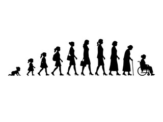 Obraz premium Female life stages from childhood to old age pictogram