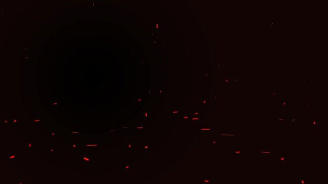 Glowing red fire sparks floating on black background, cinematic ember particles rising in dark space, atmospheric heat and flame effect for video overlay