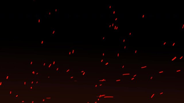 Glowing red sparks rising on black background, fiery ember particles floating in dark space, cinematic heat sparks for overlay effects