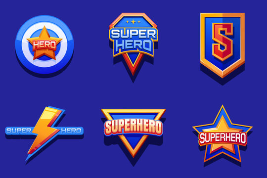 Colorful superhero logos collection with star and shield designs